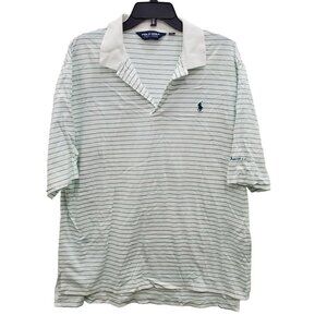 Polo Golf Ralph Lauren Men's Vintage White Teal Stripe Arcola C.C Pima Cotton XL
